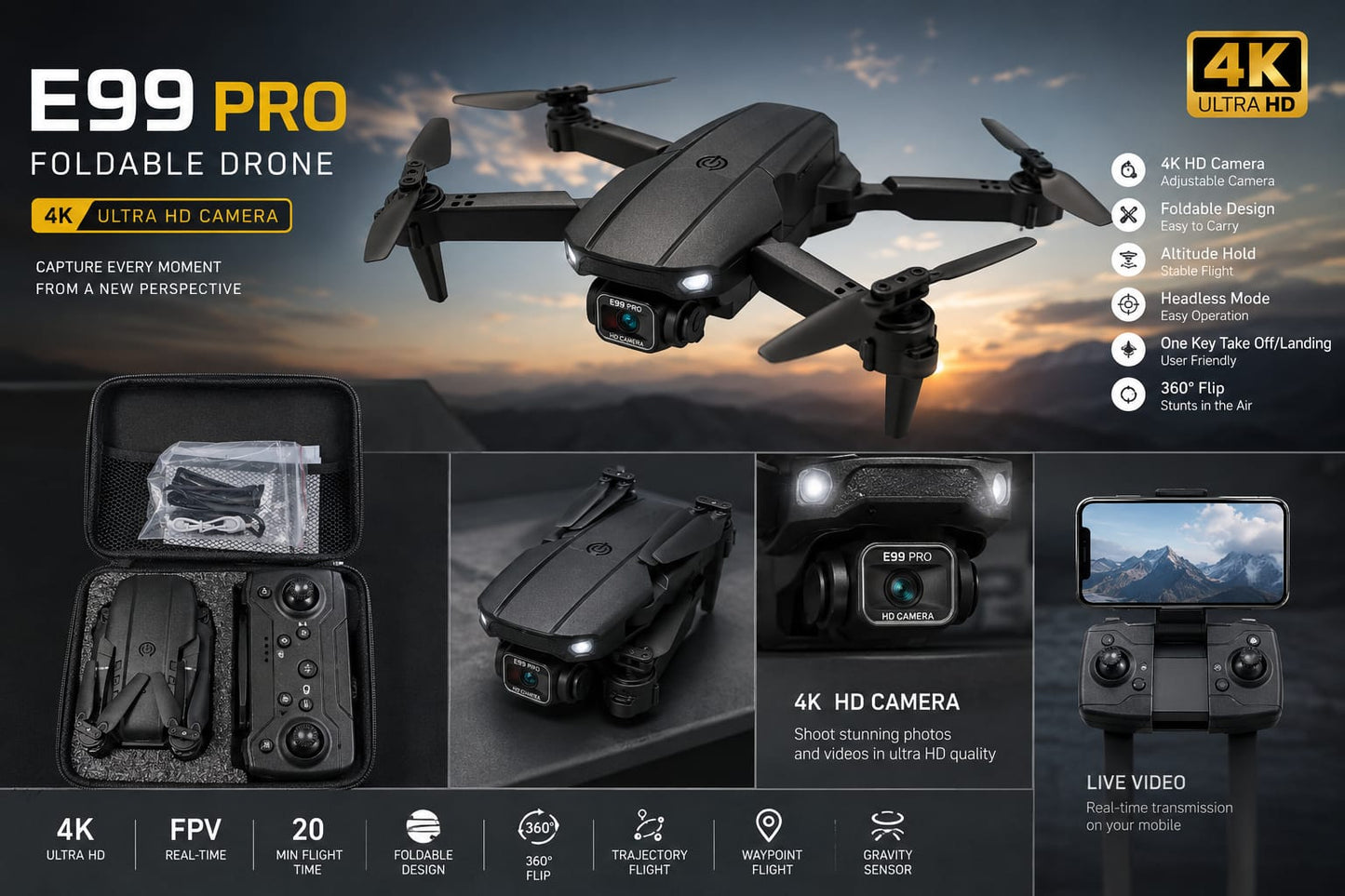 4K HD Dual Camera Drone | طائرة درون بكاميرا مزدوجة 4K HD